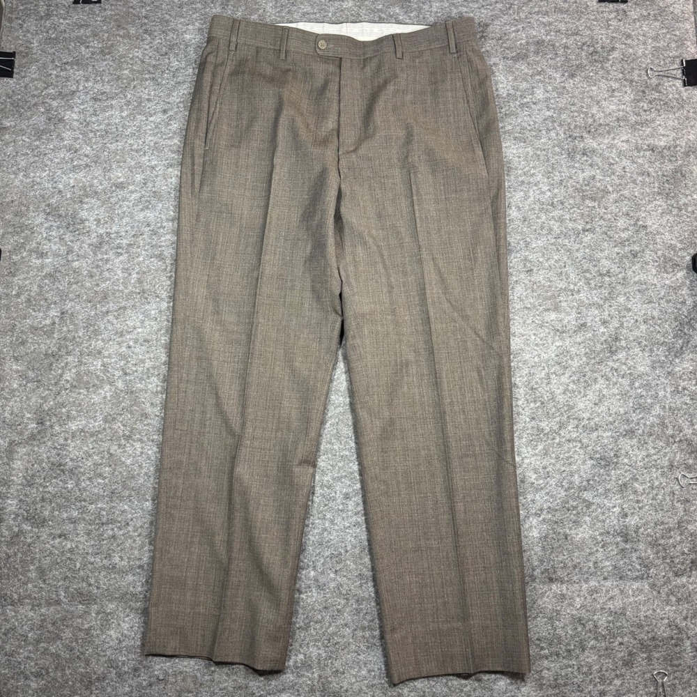 Zanella Dress Pants Todd Mens 36x30 Brown Flat Front Straight Leg Wool Luxury